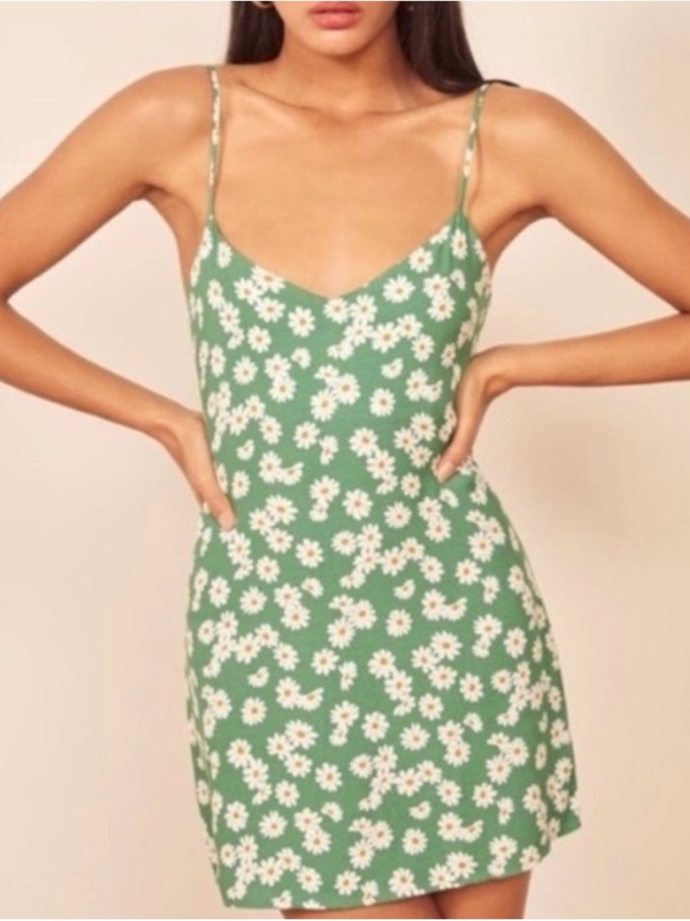 Reformation Seville Green Floral Mini Dress -Size L -Adjustable Straps -No Flaws